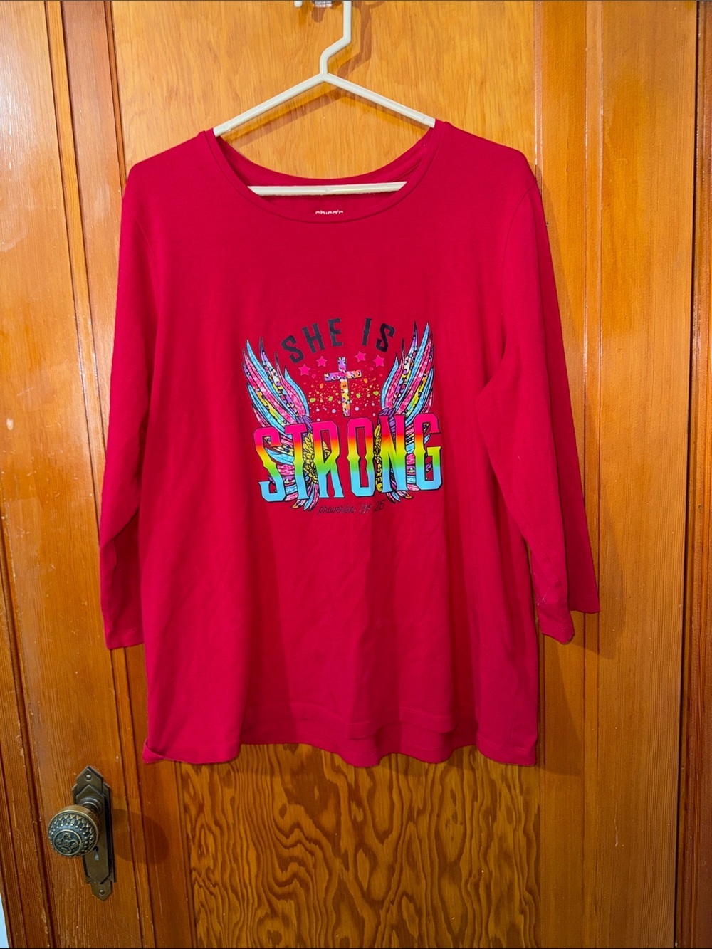 Chico's Red 'She Is Strong' Long Sleeve Graphic Tee